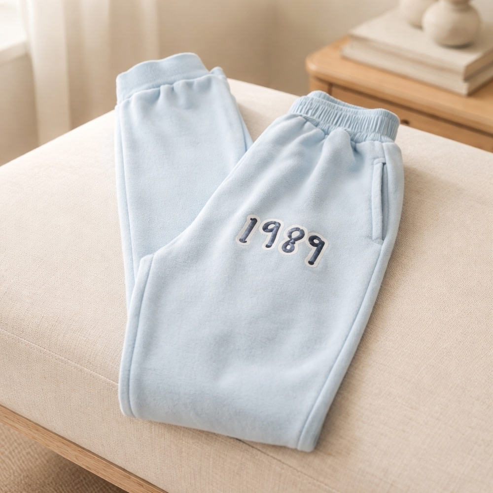5/$25 1989 Graphic Light Blue Fleece Jogger Sweatpants Womens Small Lounge